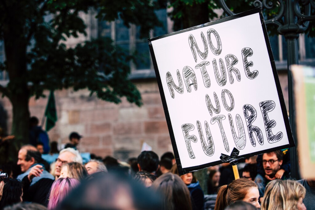 transparent on a protest that says No nature no future